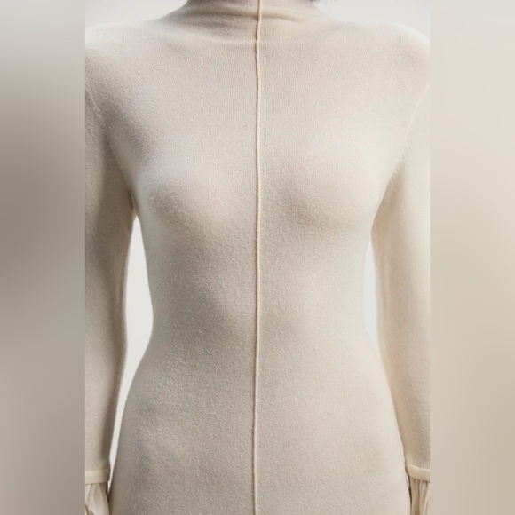 Karen Millen NWOT Wool and Alpaca Blend Knit Pleated Silk Woven Cuff Midi Dress - Picture 2 of 3